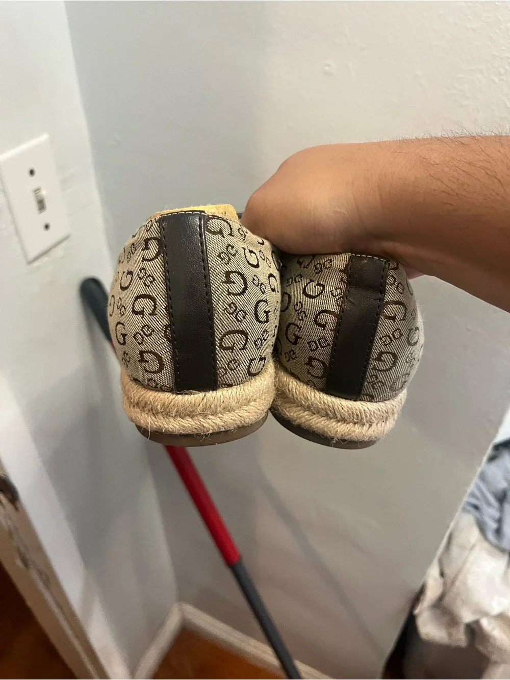 GUESS Beige Logo Slip-On Moccasins with Bow Accent